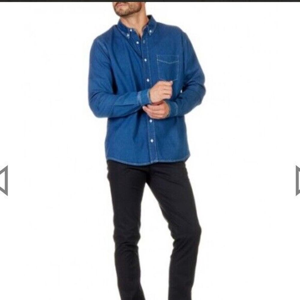 NWT SANDRO Paris Twill Blue Cotton Button‎ Down Collar Denim Shirt Size Small